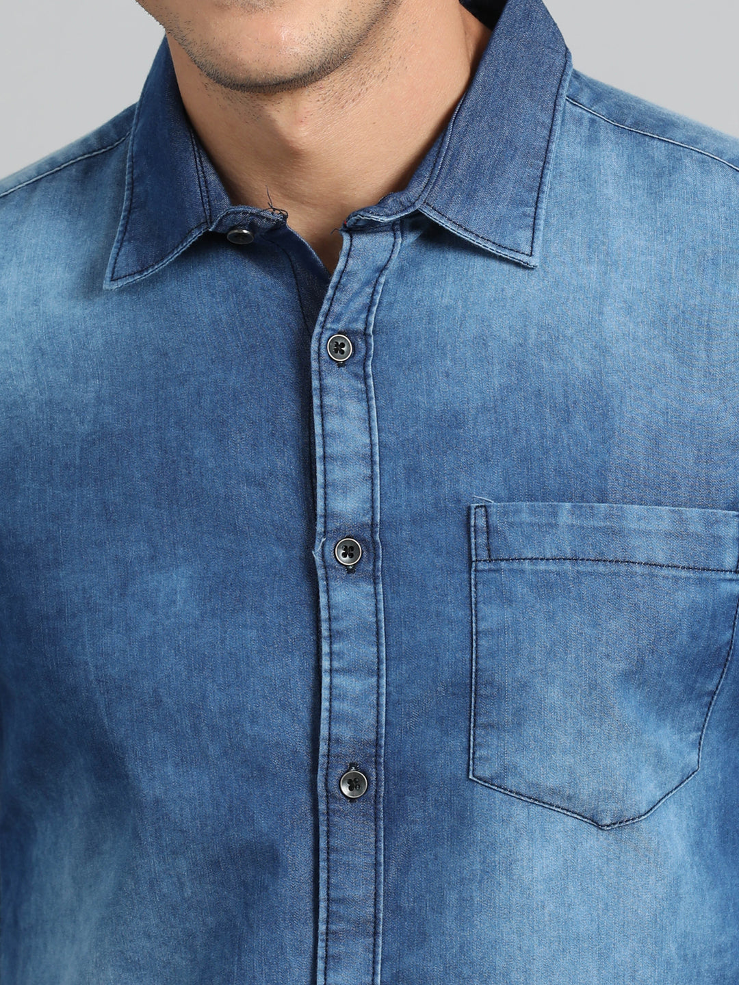 Stone Blue Denim Shirt Solid Shirt Bushirt   