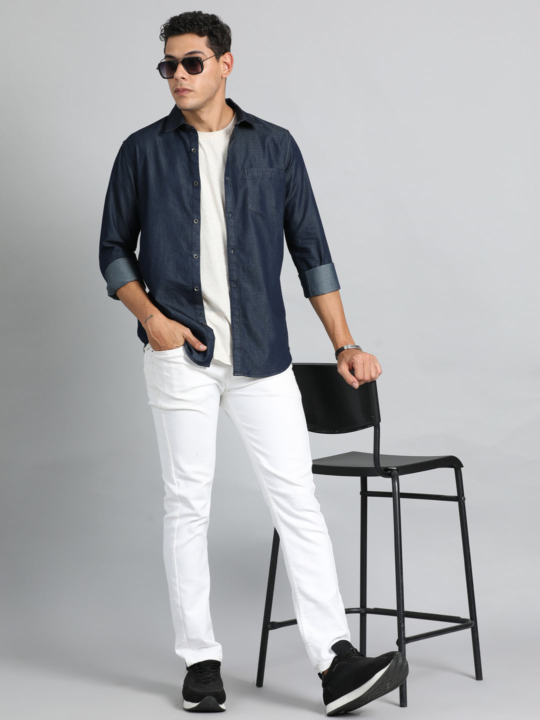 Dark Blue Denim Shirt Solid Shirt Bushirt   