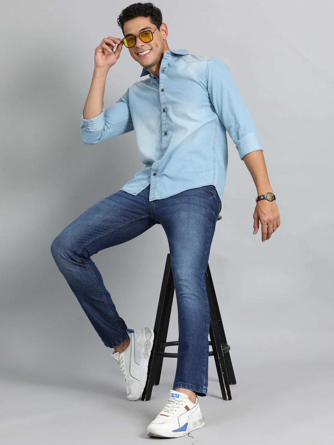 Slate Blue Solid Denim Shirt Solid Shirt Bushirt   