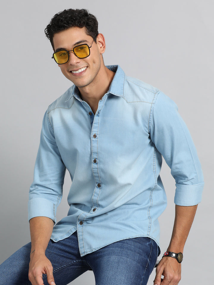 Slate Blue Solid Denim Shirt Solid Shirt Bushirt   