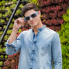 Ice Blue Chinese Collar Denim Shirt Denim Shirts Bushirt   