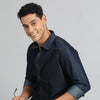 Dark Blue Solid Denim Shirt Denim Shirts Bushirt   