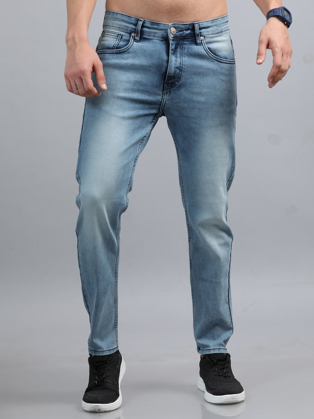 Dusty Blue Solid Slim Fit Jeans Jeans Bushirt   