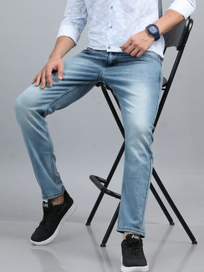 Dusty Blue Solid Slim Fit Jeans Jeans Bushirt   