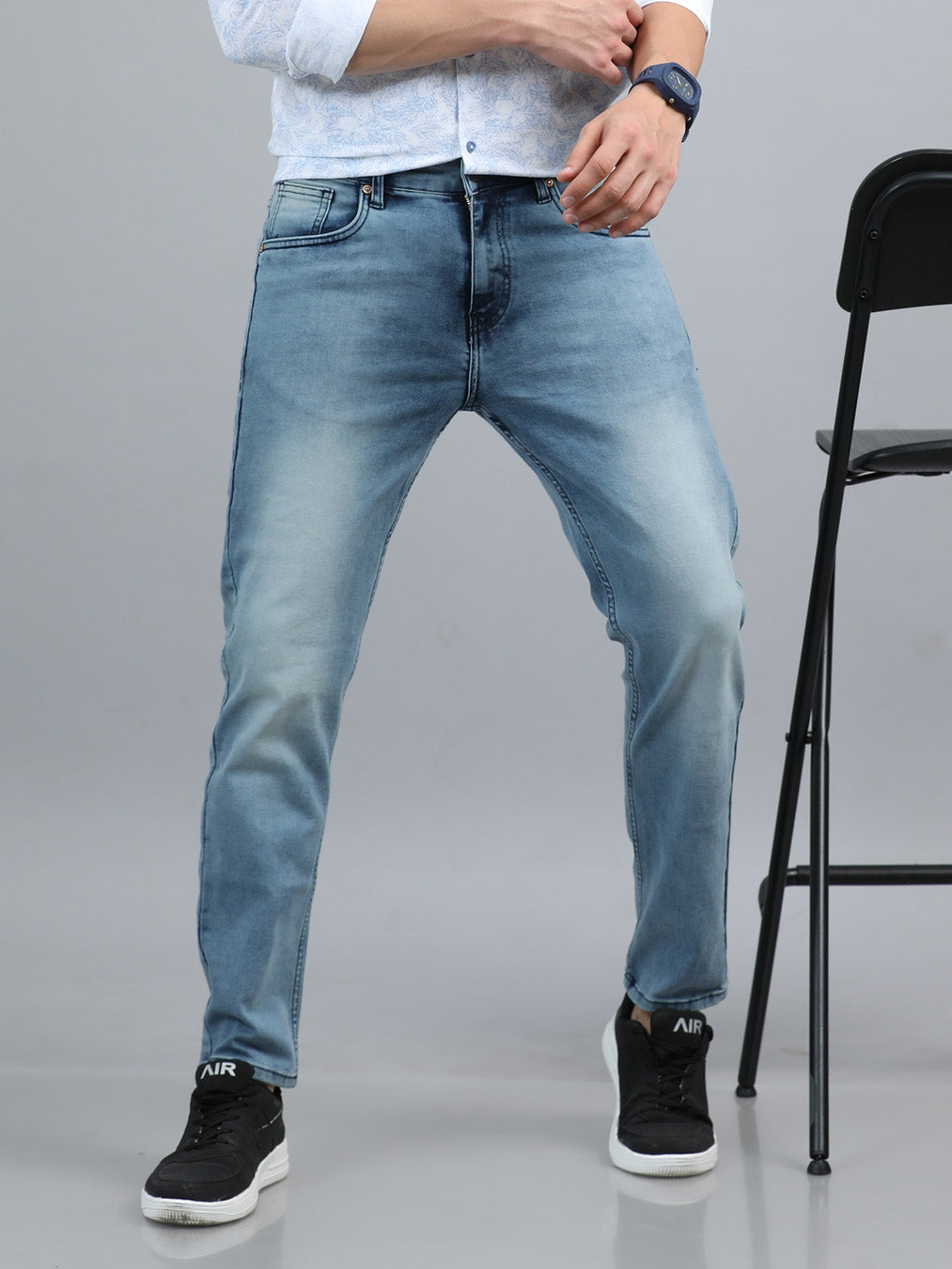 Dusty Blue Solid Slim Fit Jeans Jeans Bushirt   