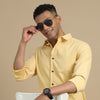 Spanish Yellow Solid Harring Bone Shirt Solid Shirt Bushirt   