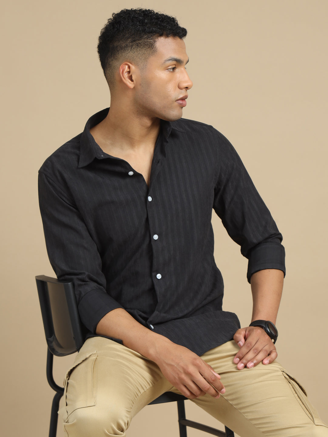Black shirt brown chinos outlet
