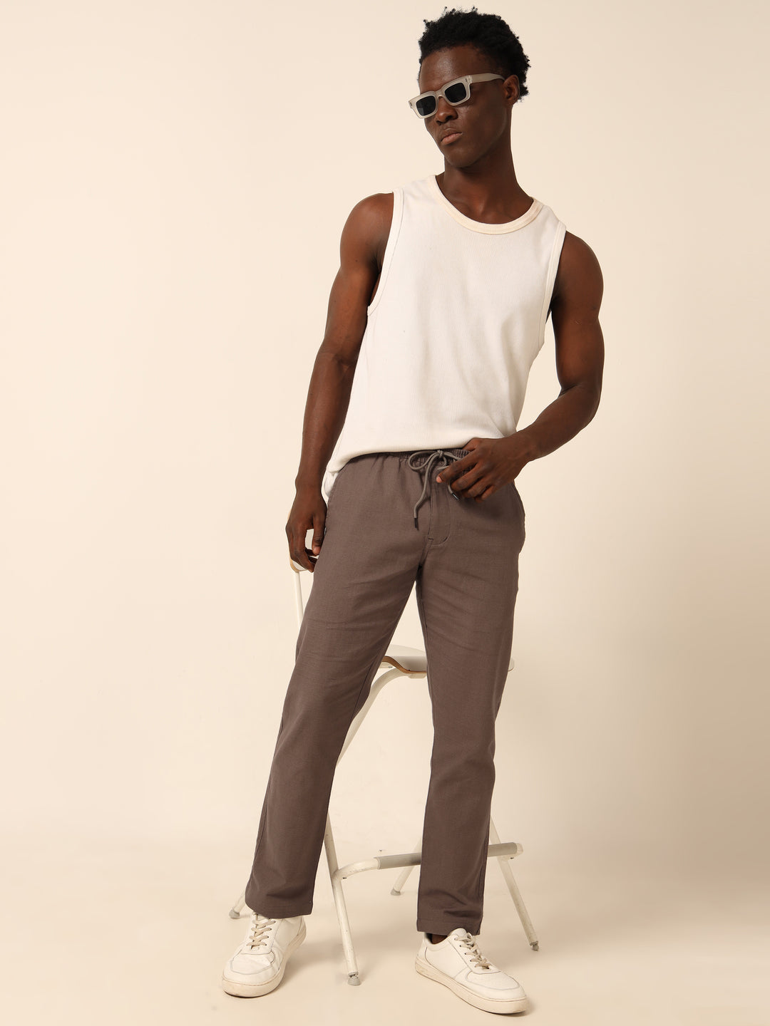 Tuscan Brown Linen Regular Fit Trouser