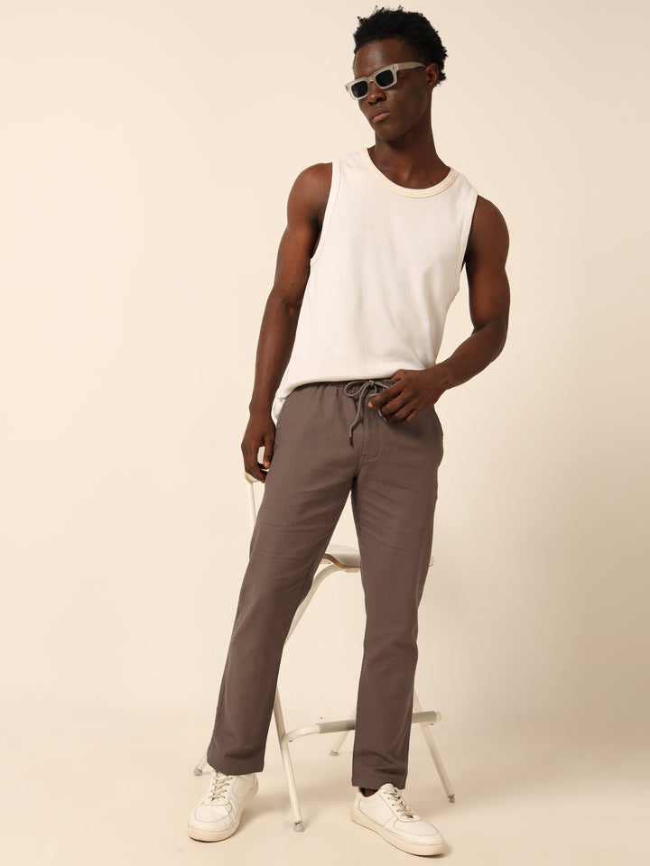 Tuscan Brown Linen Regular Fit Trouser