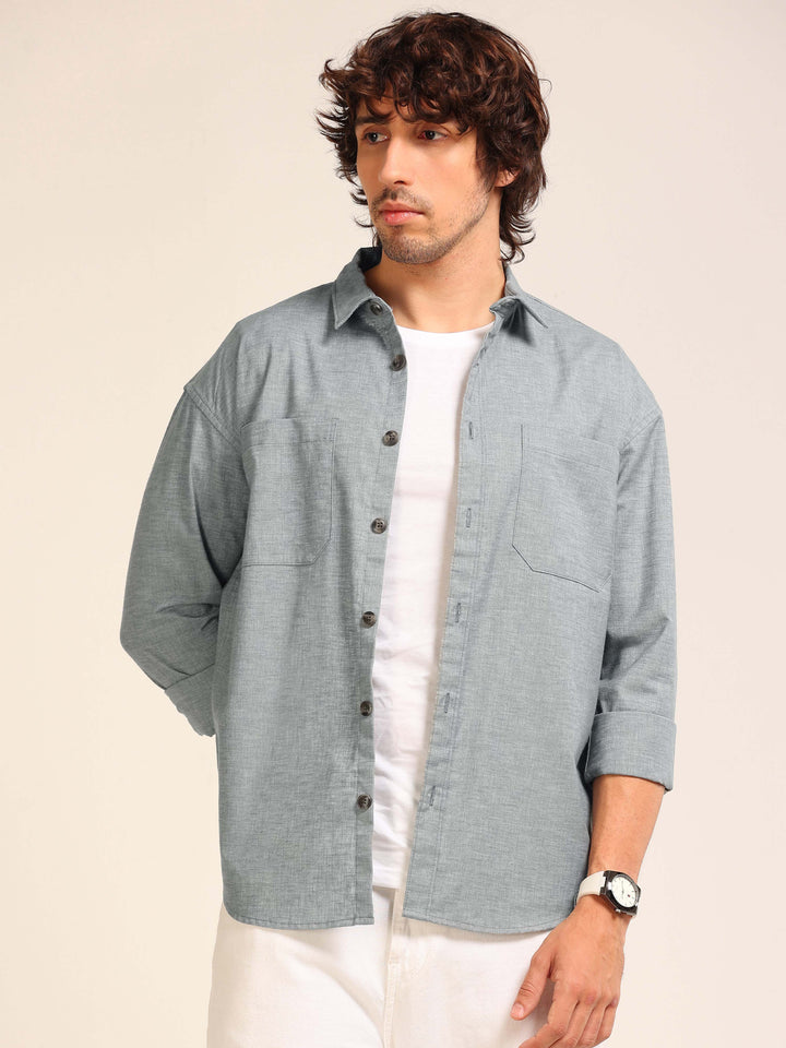 Steel Blue Oversize Lenin Shackets Shackets Bushirt