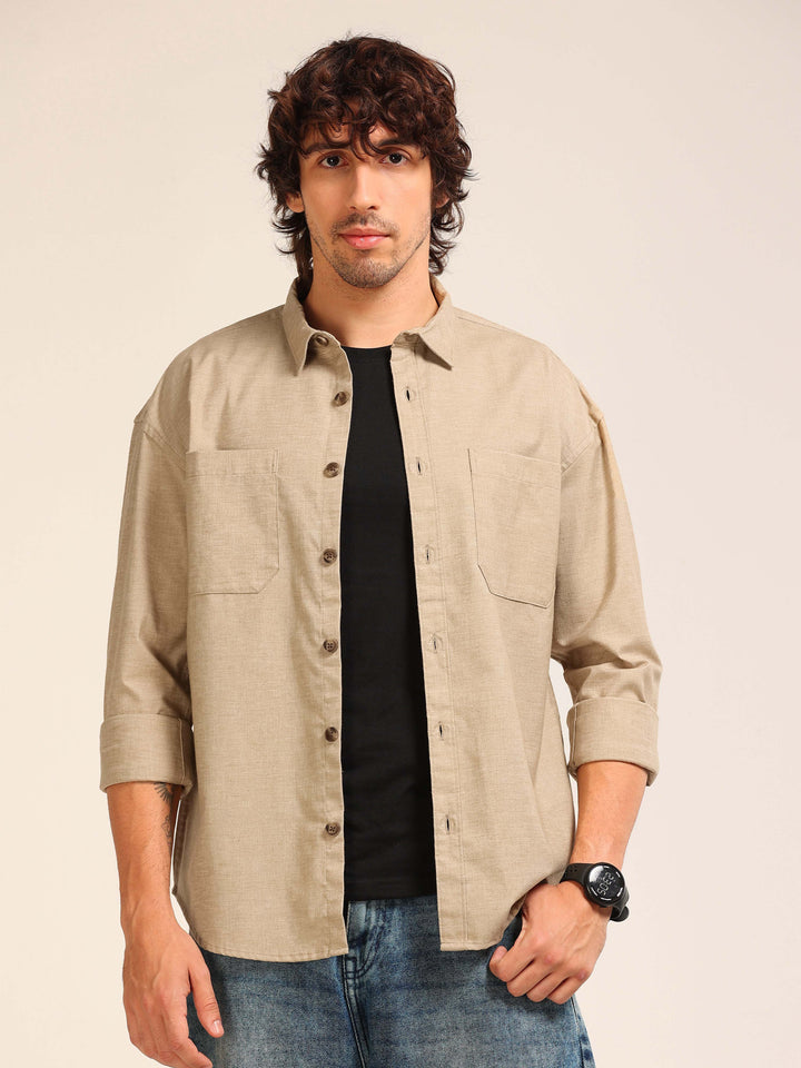 Beige Oversize Lenin Shackets Shackets Bushirt