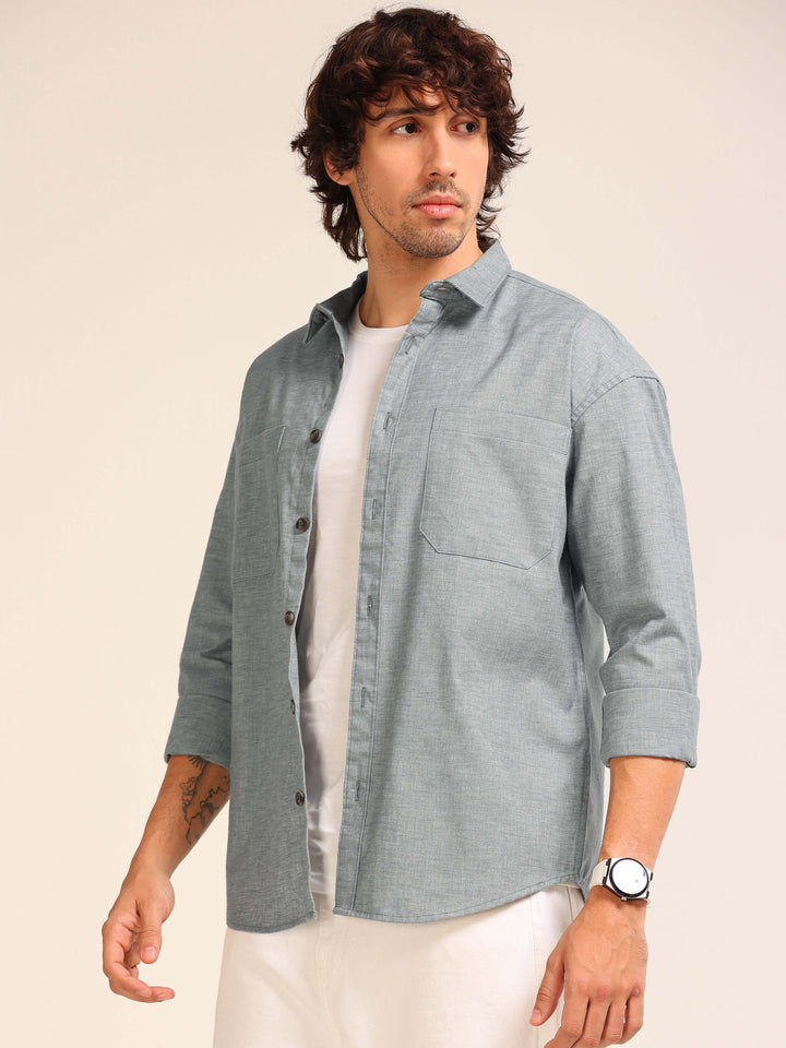 Steel Blue Oversize Lenin Shackets Shackets Bushirt