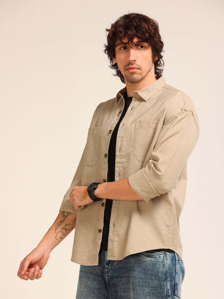 Beige Oversize Lenin Shackets Shackets Bushirt