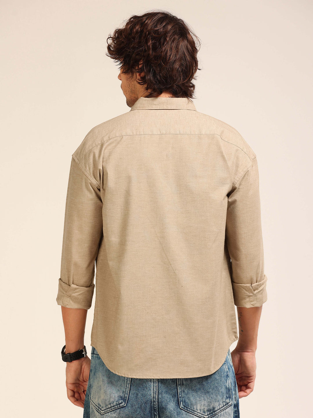 Beige Oversize Lenin Shackets Shackets Bushirt