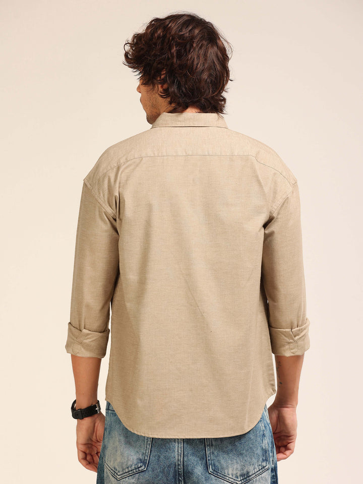 Beige Oversize Lenin Shackets Shackets Bushirt
