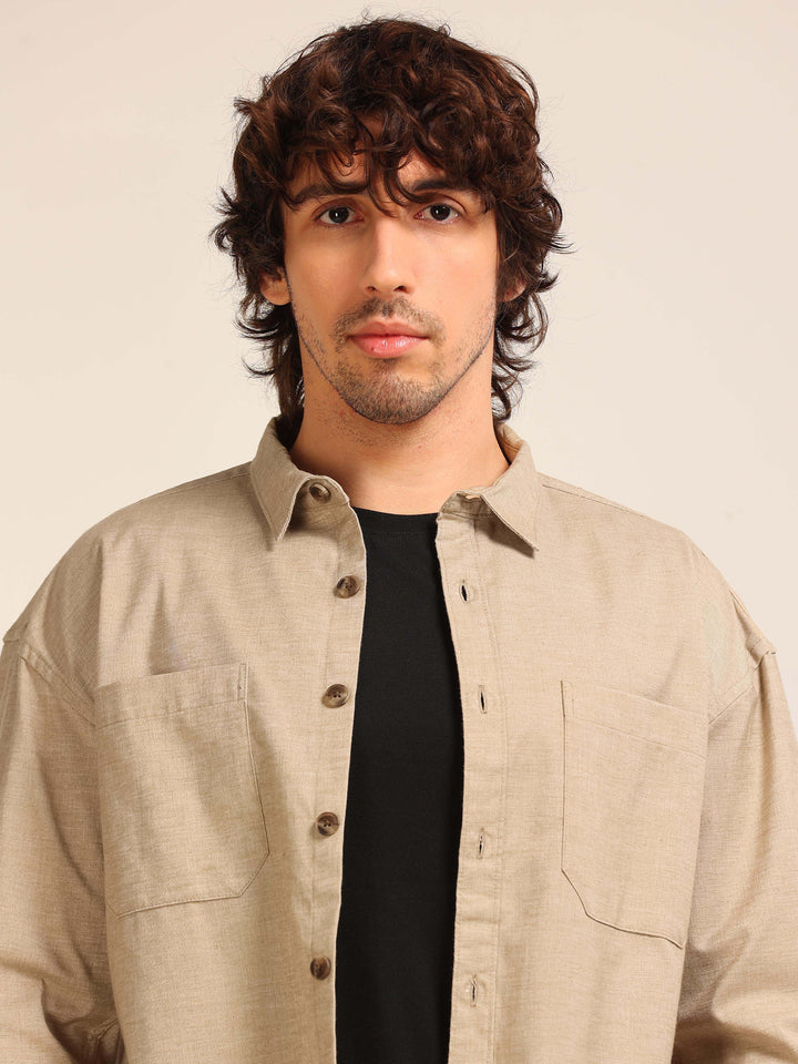Beige Oversize Lenin Shackets Shackets Bushirt