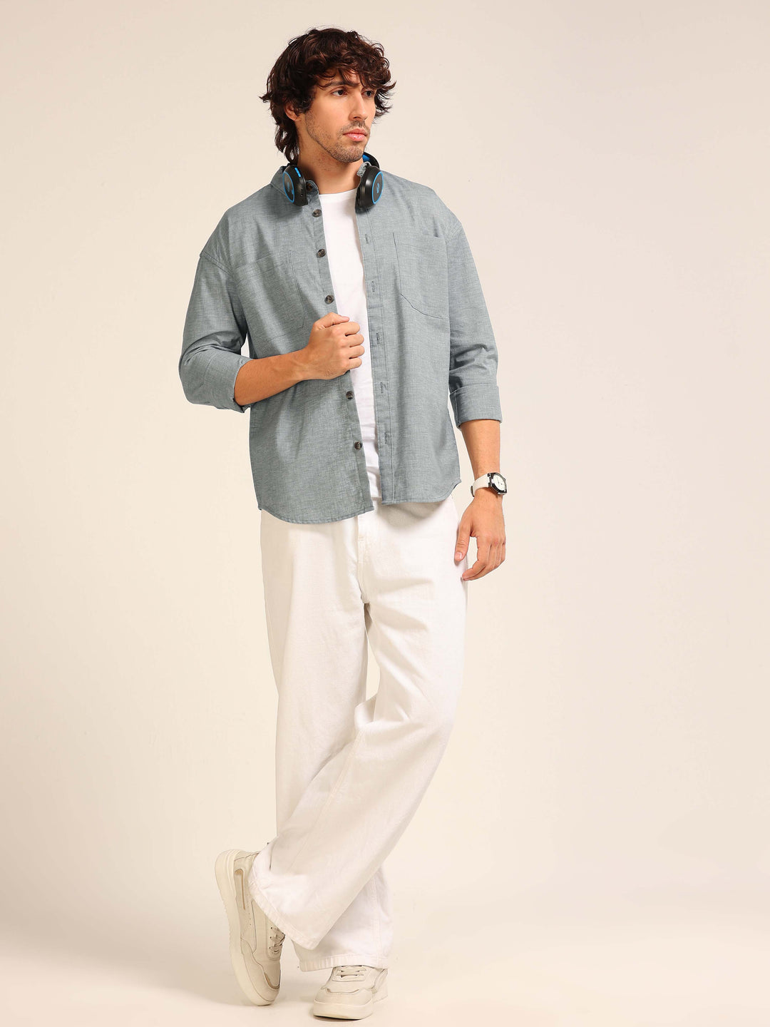 Steel Blue Oversize Lenin Shackets Shackets Bushirt