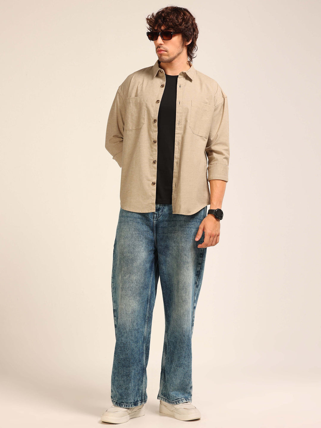Beige Oversize Lenin Shackets Shackets Bushirt