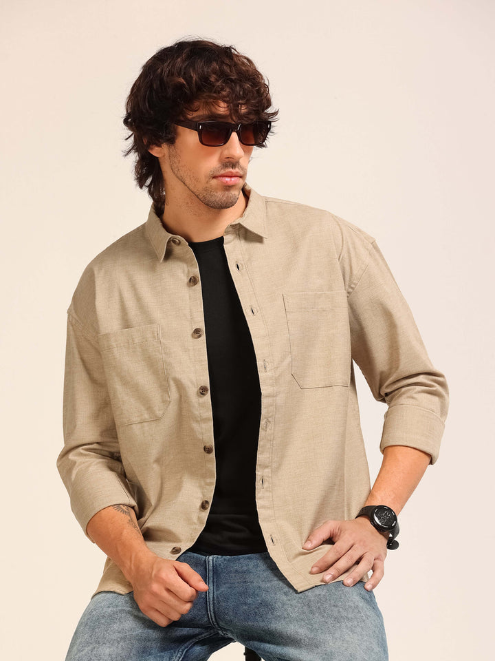Beige Oversize Lenin Shackets Shackets Bushirt