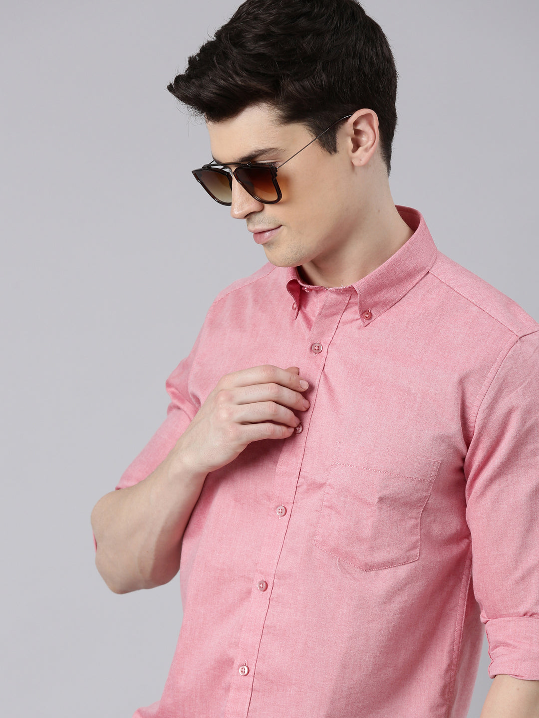 New York Pink Button down Solid Shirt Solid Shirt Bushirt   
