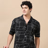 Circle Line Black Embroidery Shirt Oversize Shirt Bushirt   
