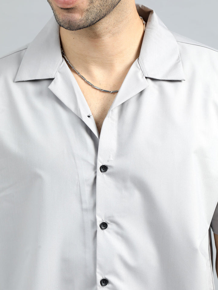 Grey Oversize Solid Shirt Oversize Shirt Bushirt   