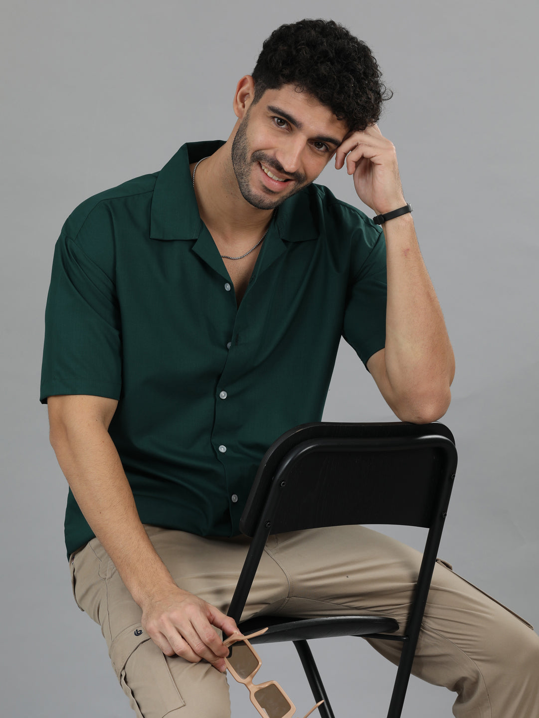 Bottle Green Oversize Solid Shirt – Bushirt