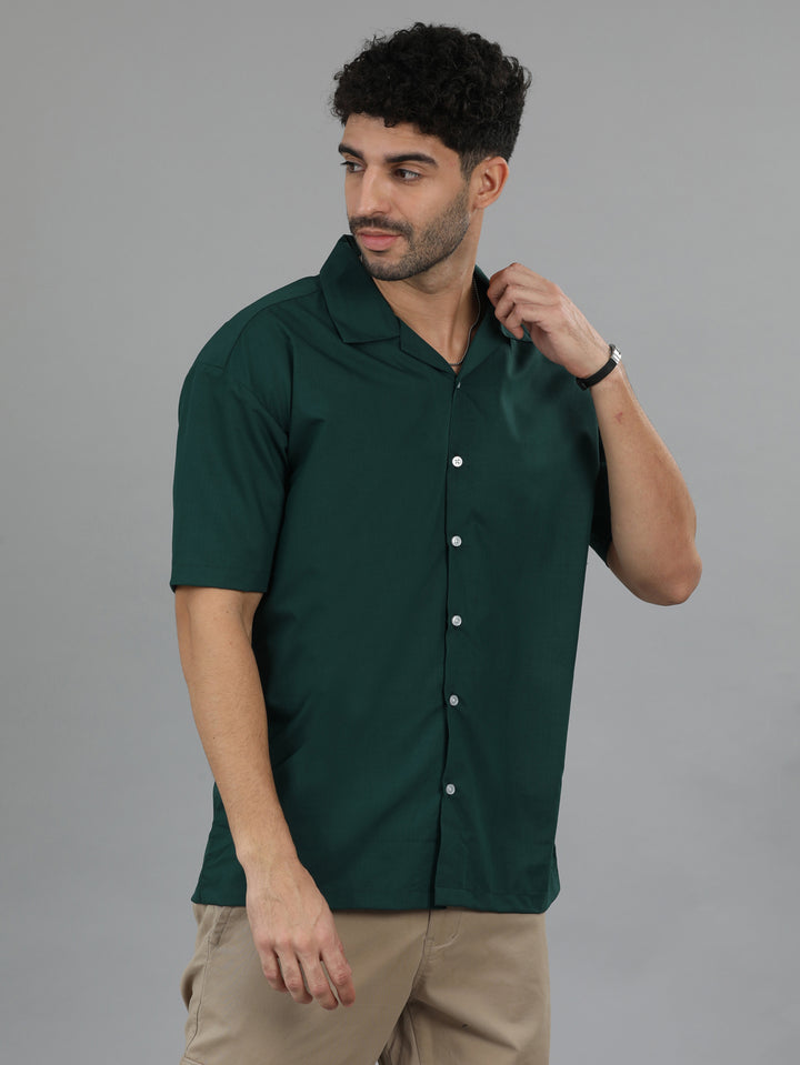 Bottle Green Oversize Solid Shirt Oversize Shirt Bushirt   
