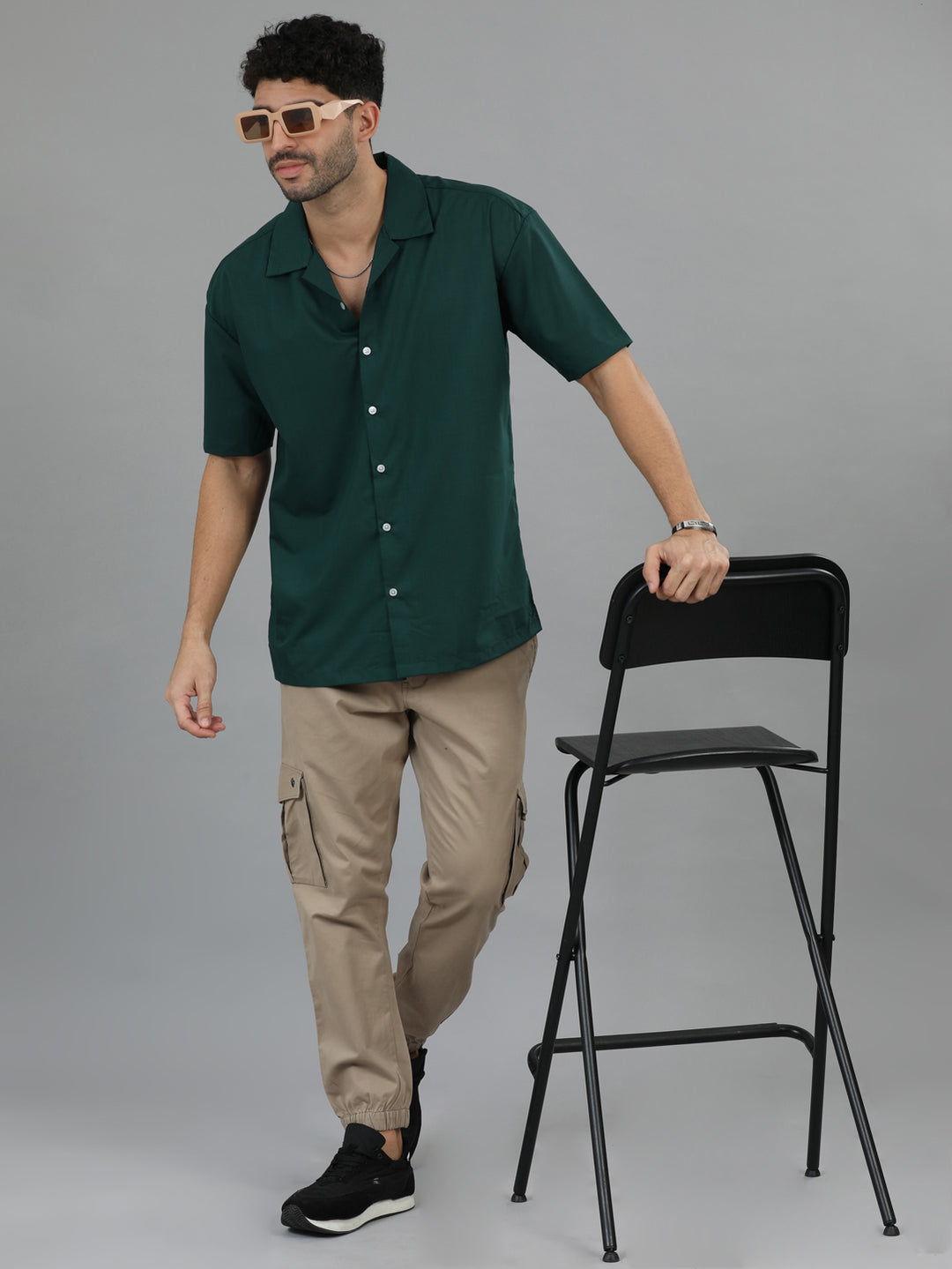 Bottle Green Oversize Solid Shirt Oversize Shirt Bushirt   