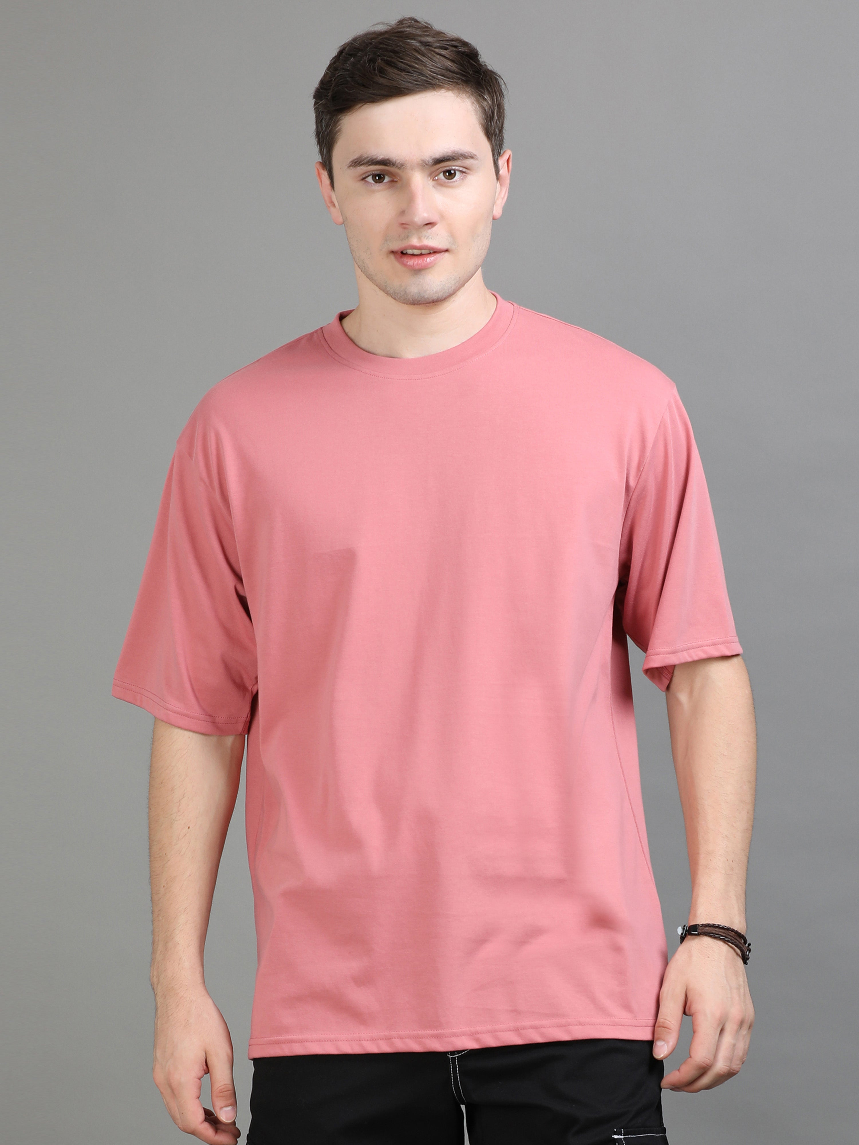 Peach Oversize Solid T-Shirt for Men | Bushirt