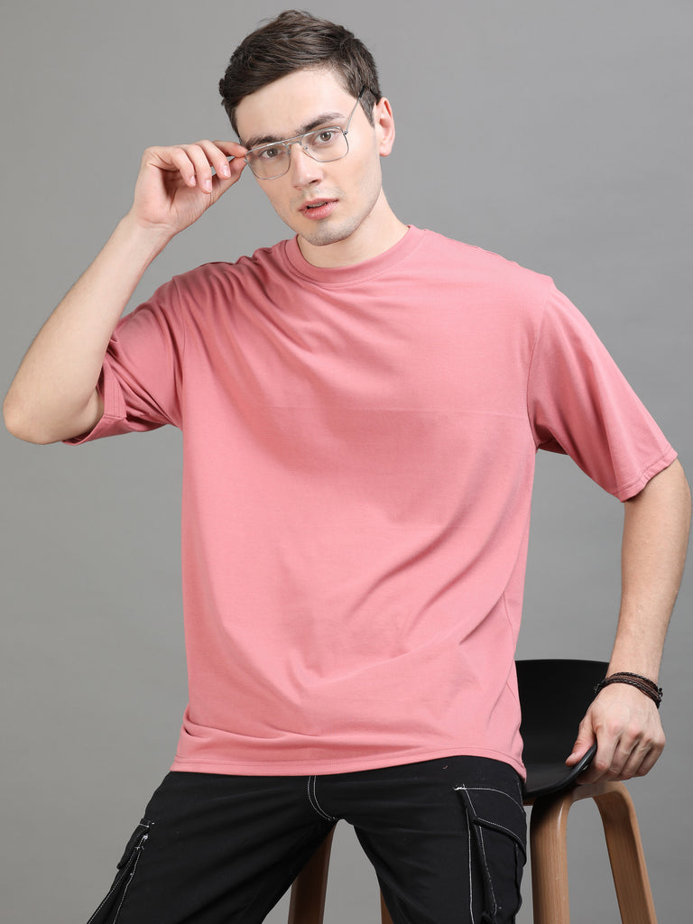 Peach Oversize Solid T-Shirt for Men | Bushirt