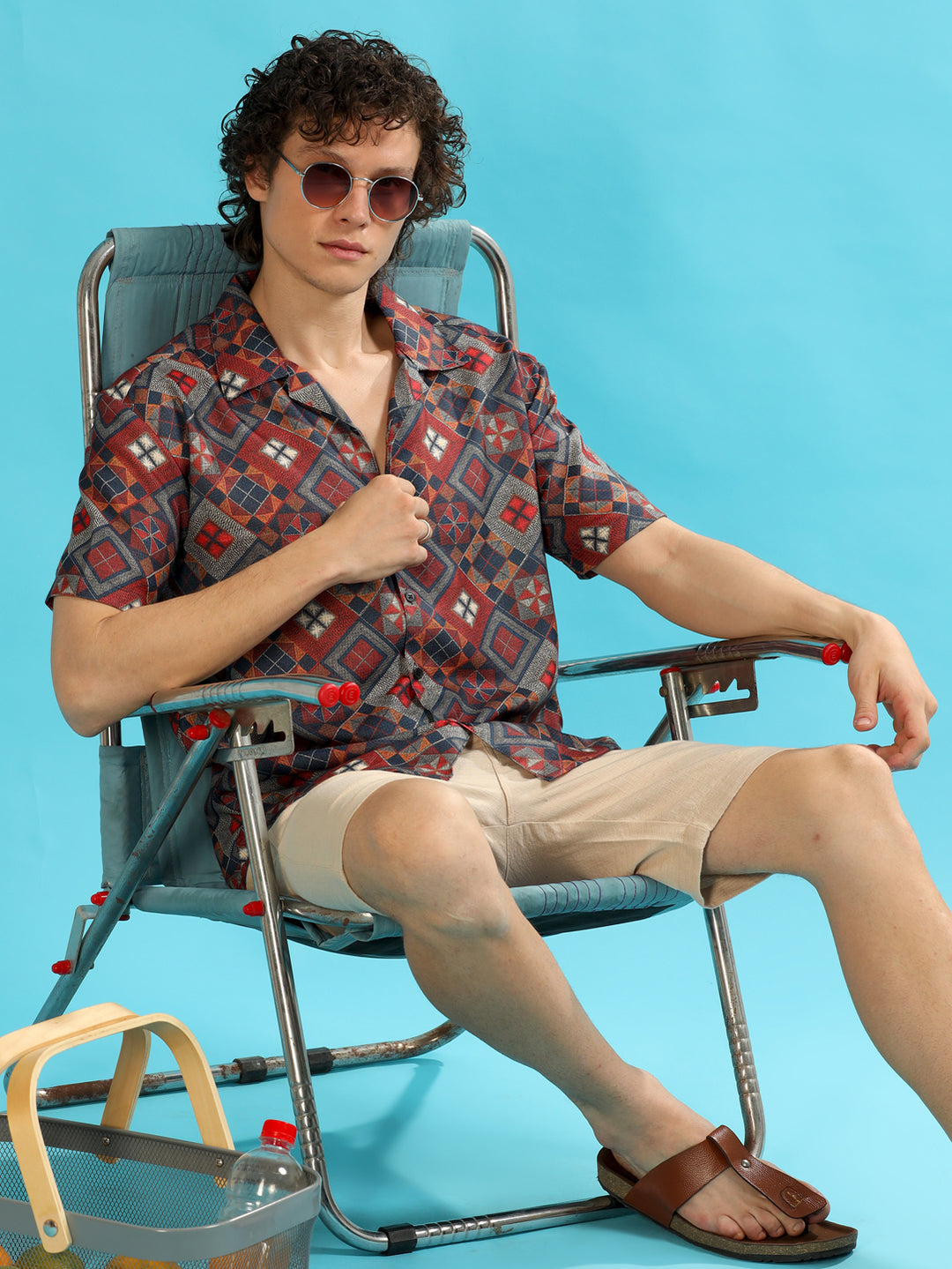 Diamond Modify Red Oversize Shirt Oversize Printed Shirt Bushirt   