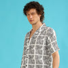 Abstract White Oversize Shirt Oversize Printed Shirt Bushirt   