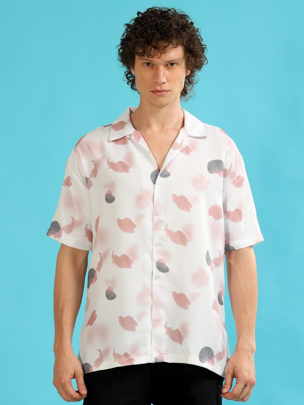 Color Drop White Oversize Shirt Oversize Printed Shirt Bushirt   