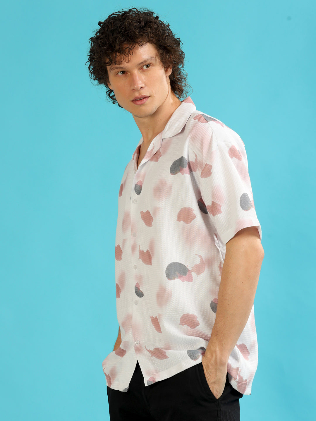 Color Drop White Oversize Shirt Oversize Printed Shirt Bushirt   