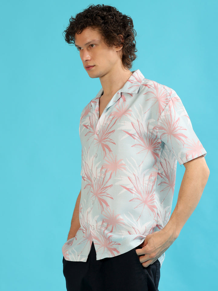 Cycas Palm Alice Blue Oversize Shirt Oversize Printed Shirt Bushirt   