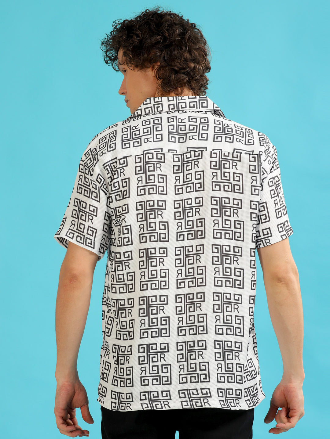 Abstract White Oversize Shirt Oversize Printed Shirt Bushirt   