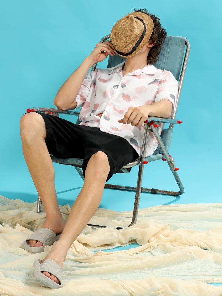 Color Drop White Oversize Shirt Oversize Printed Shirt Bushirt   