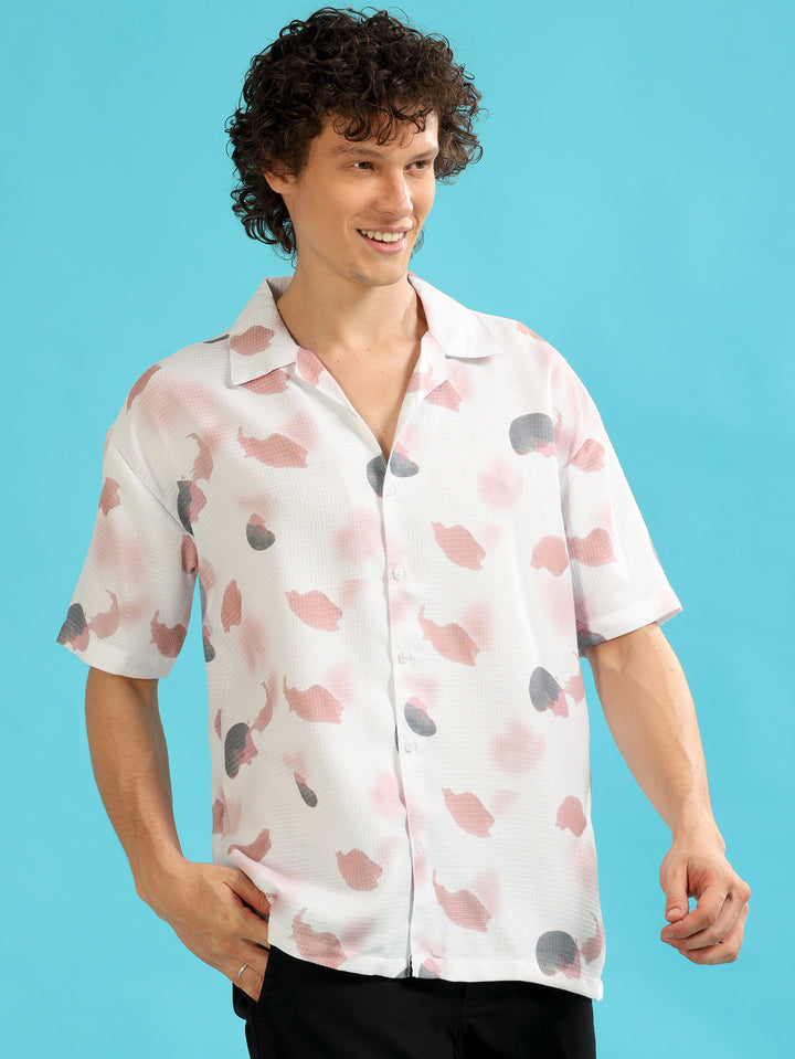 Color Drop White Oversize Shirt Oversize Printed Shirt Bushirt   