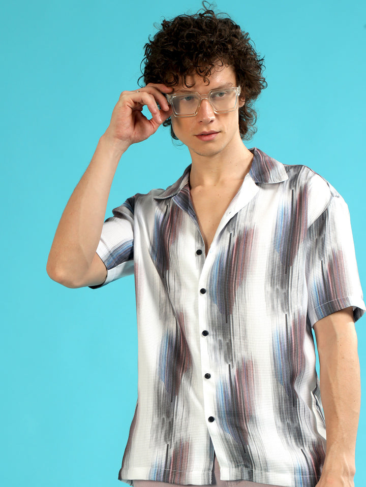 Color Striped White Oversize Shirt Oversize Printed Shirt Bushirt   