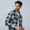 Navy Blue Checked Shacket Shackets Bushirt   