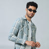 Slate Blue Checked Shacket Shackets Bushirt   