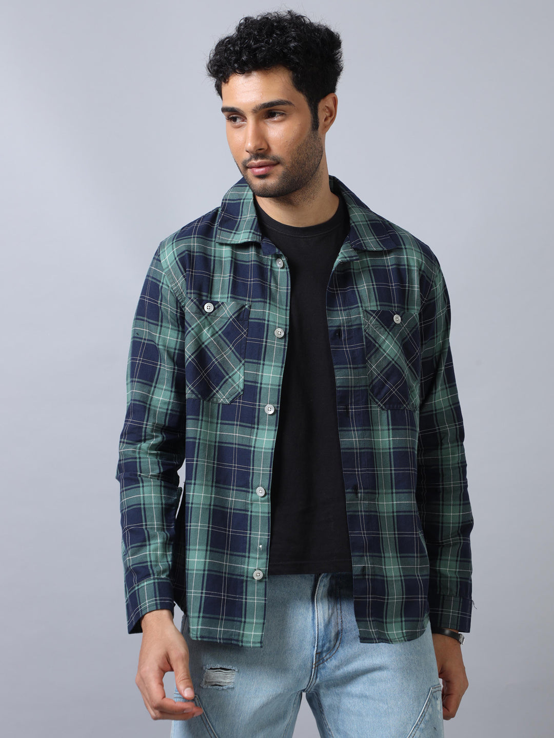 Green Checked Shacket Shackets Bushirt   