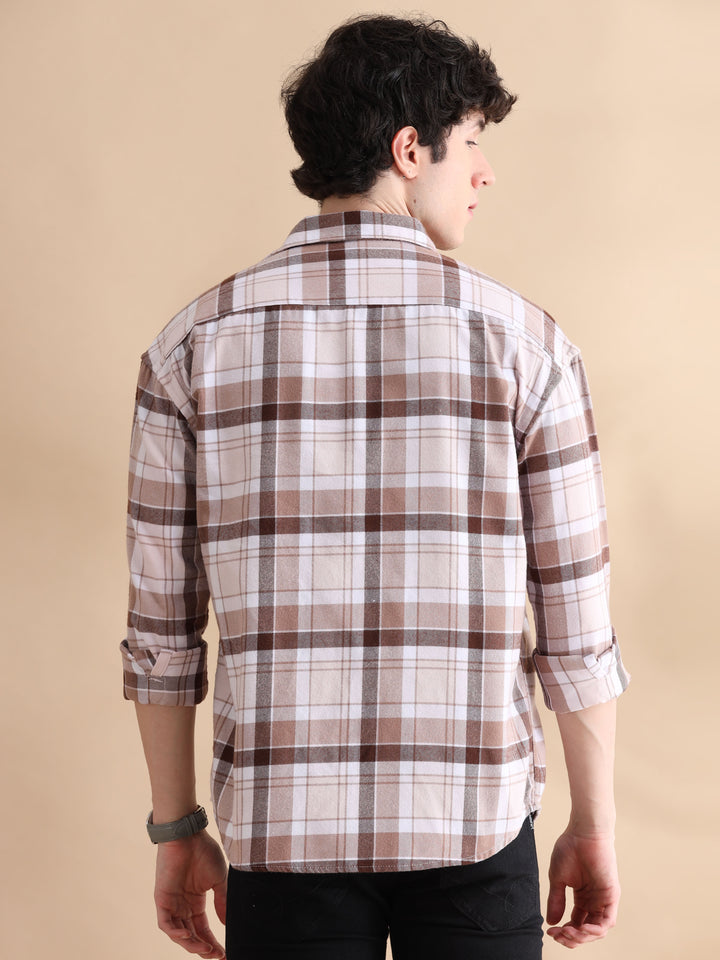 Matrix Tan Checks Oversize Shackets Shackets Bushirt   