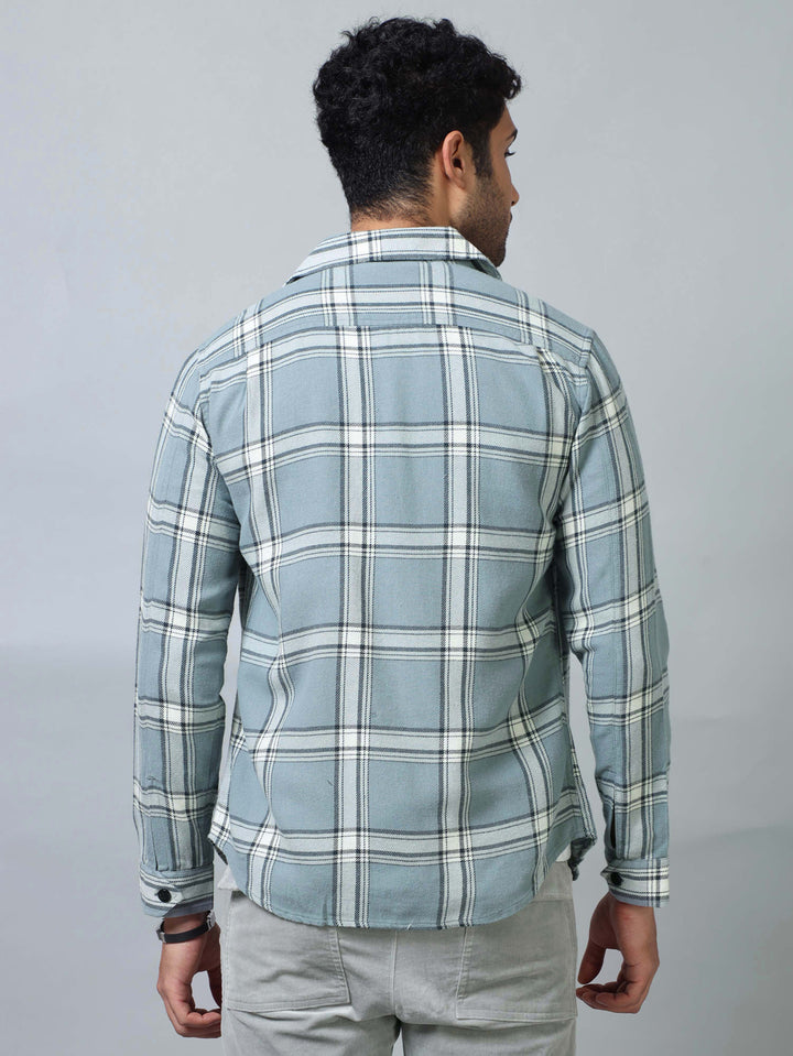 Slate Blue Checked Shacket Shackets Bushirt   