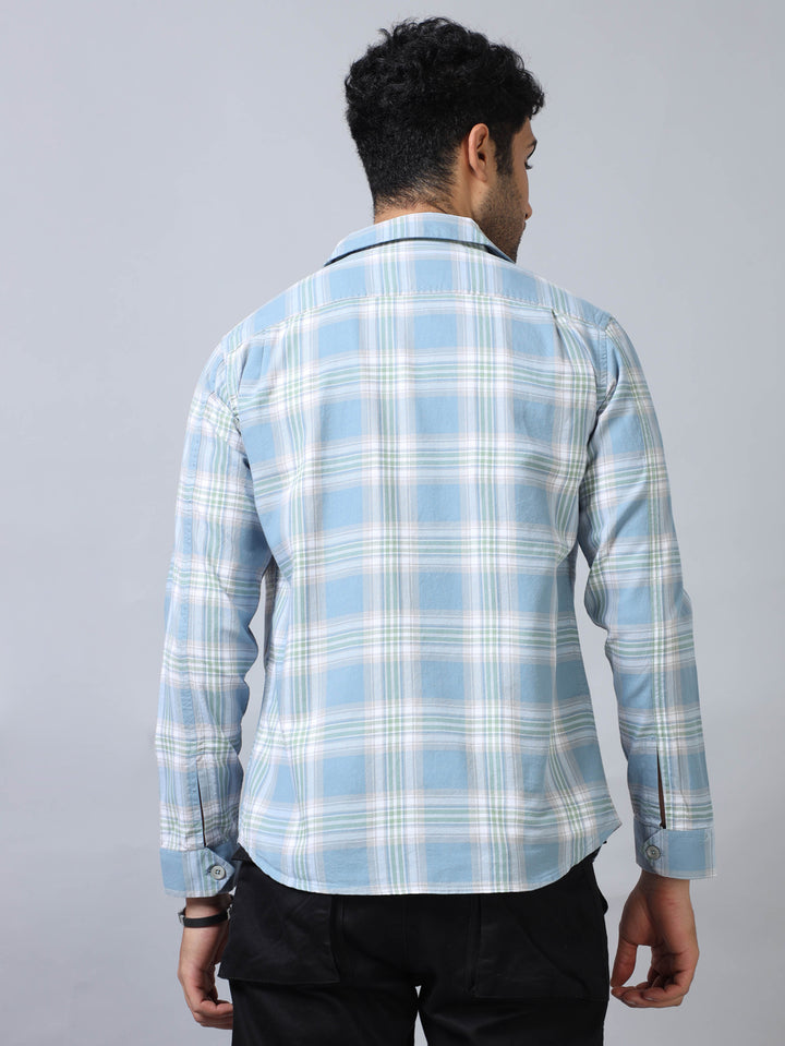 Ice Blue Checked Shacket Shackets Bushirt   