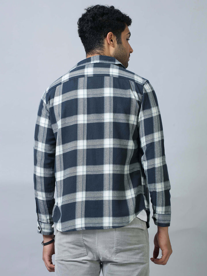 Navy Blue Checked Shacket Shackets Bushirt   