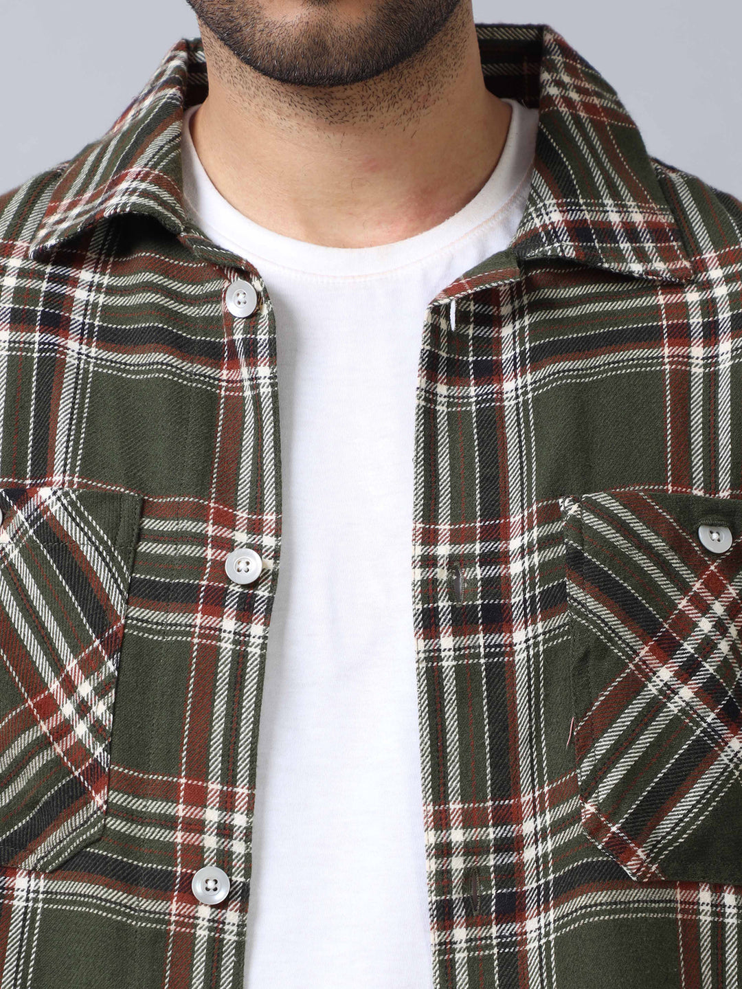 Olive Checked Shacket Shackets Bushirt   