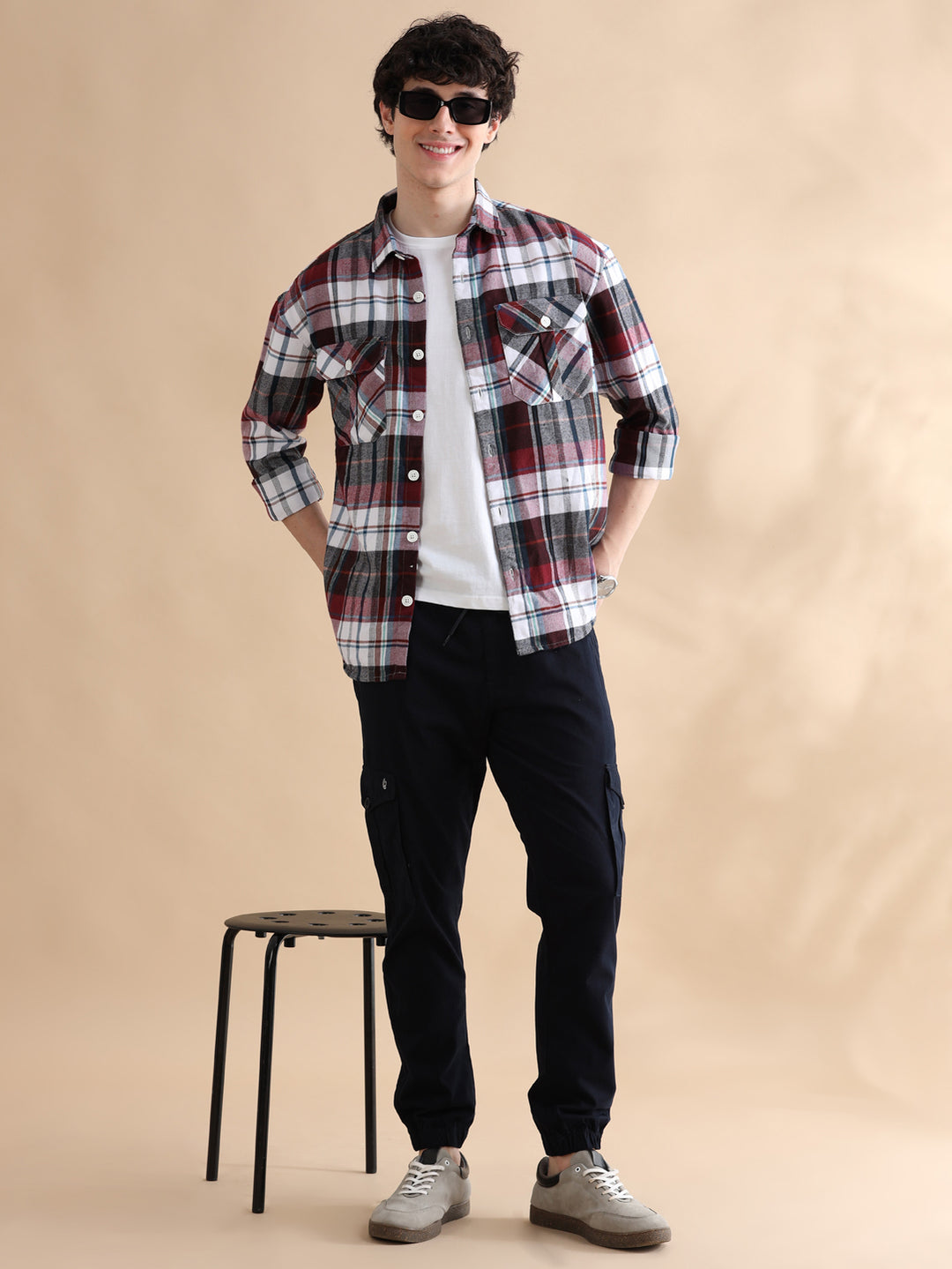 Plaid Maroon Checks Oversize Shackets Shackets Bushirt   