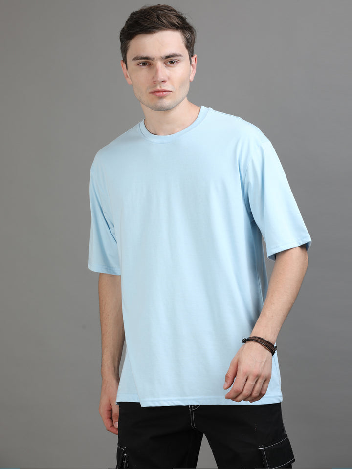Sky Blue Oversize Solid T-Shirt Oversize T-Shirt Bushirt   